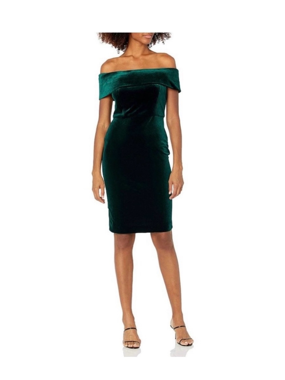 Calvin Klein off the shoulder Shoulder Velvet Sheath Dress in Deep Emerald